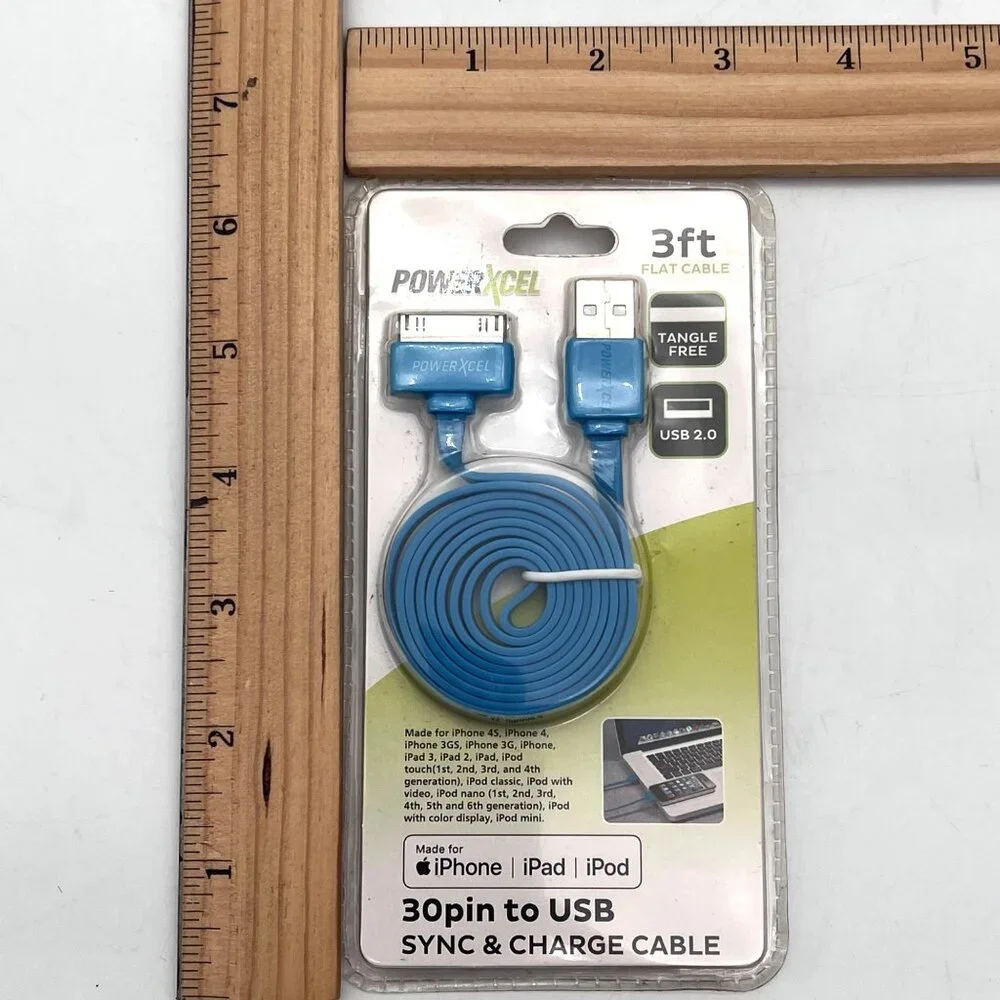 PowerXcel 3ft Flat 30-Pin To USB Sync & Charge Cable For iPhone/iPad/iPod New